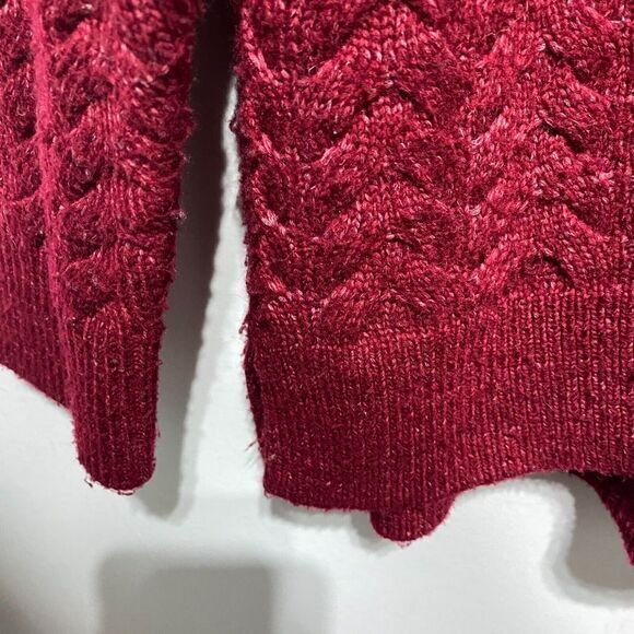 Michael Kors Sweater Women XL Wine Red Long Sleeve Cableknit Turtleneck Pullover - Picture 4 of 12